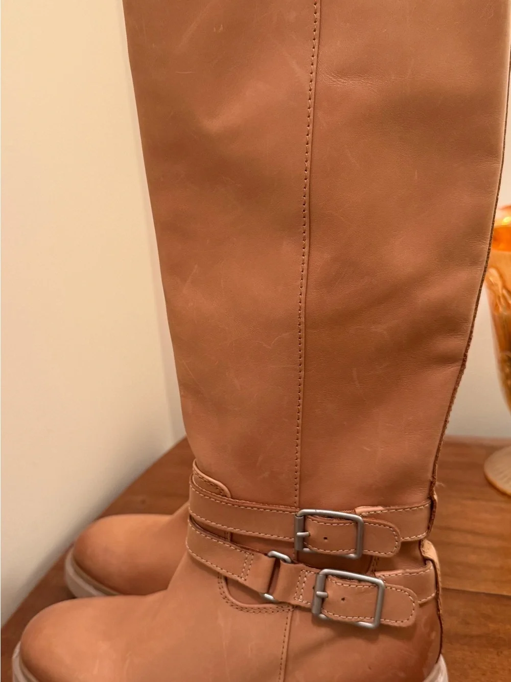 Sam Edelman Distressed Tan Leather Buckle Boots Sz 6.5